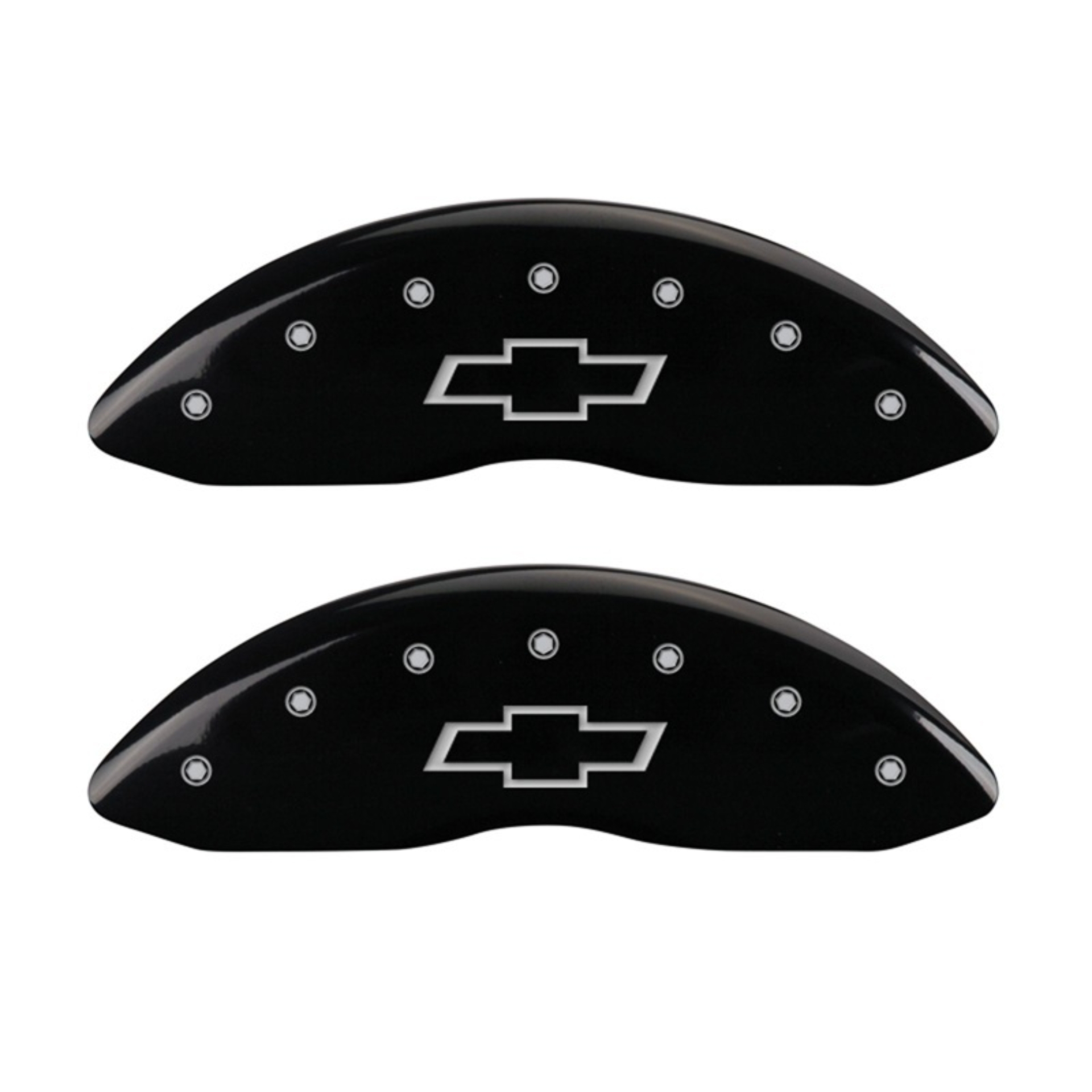 Picture of MGP Front set 2 Caliper Covers Engraved Front Bowtie Black finish silver ch