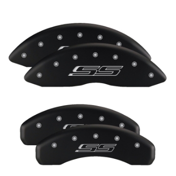 Picture of MGP Front set 2 Caliper Covers Engraved Front Bowtie Black finish silver ch