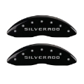 Picture of MGP Front set 2 Caliper Covers Engraved Front Silverado Black finish silver ch