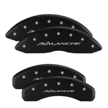 Picture of MGP Front set 2 Caliper Covers Engraved Front Silverado Black finish silver ch