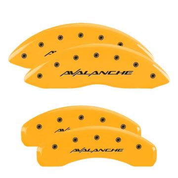 Picture of MGP Front set 2 Caliper Covers Engraved Front Silverado Red finish silver ch