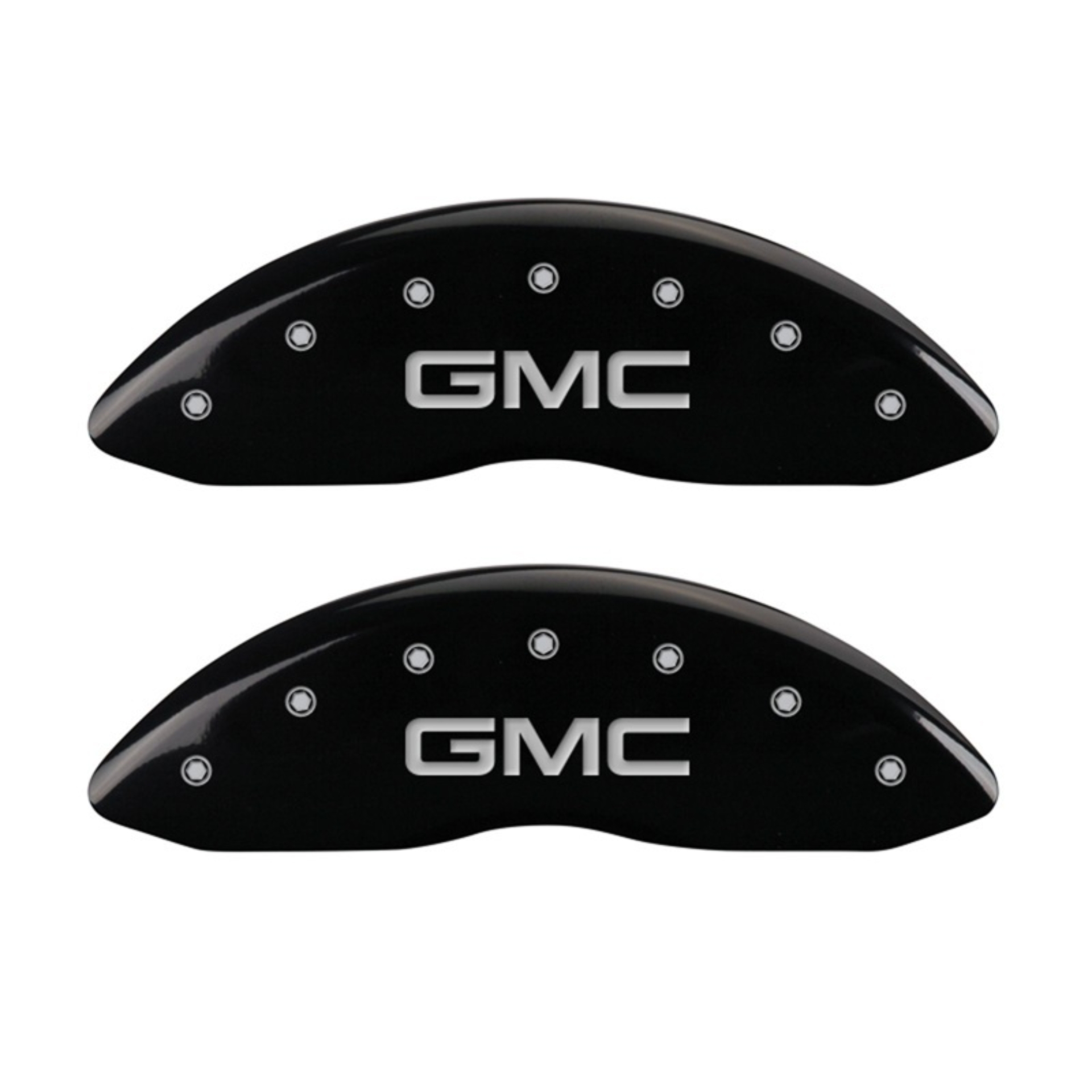 Picture of MGP Front set 2 Caliper Covers Engraved Front GMC Black finish silver ch