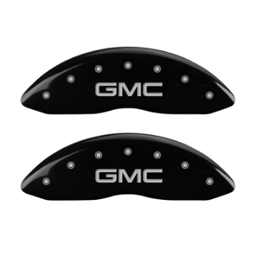 Picture of MGP Front set 2 Caliper Covers Engraved Front GMC Black finish silver ch