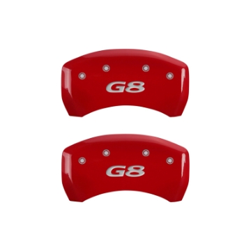 Picture of MGP 4 Caliper Covers Engraved Front Pontiac Engraved Rear G8 Red finish silver ch
