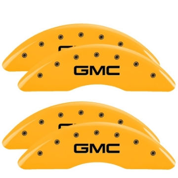 Picture of MGP 4 Caliper Covers Engraved Front & Rear Style 1-Chrysler Wing Yellow finish black ch