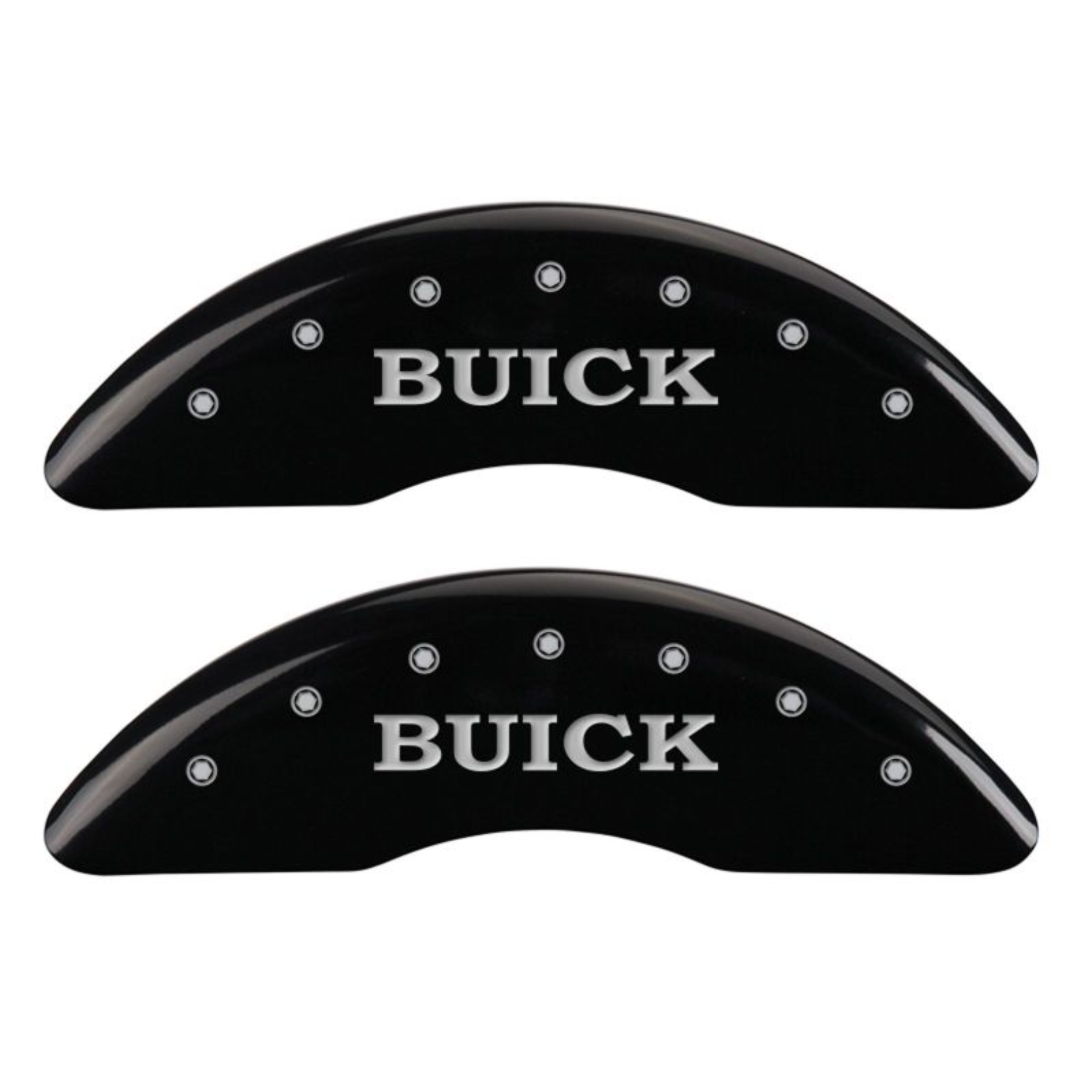 Picture of MGP 4 Caliper Covers Engraved Front Buick Engraved Rear Buick Shield Black finish silver ch