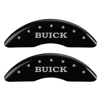 Picture of MGP 4 Caliper Covers Engraved Front Buick Engraved Rear Buick Shield Black finish silver ch