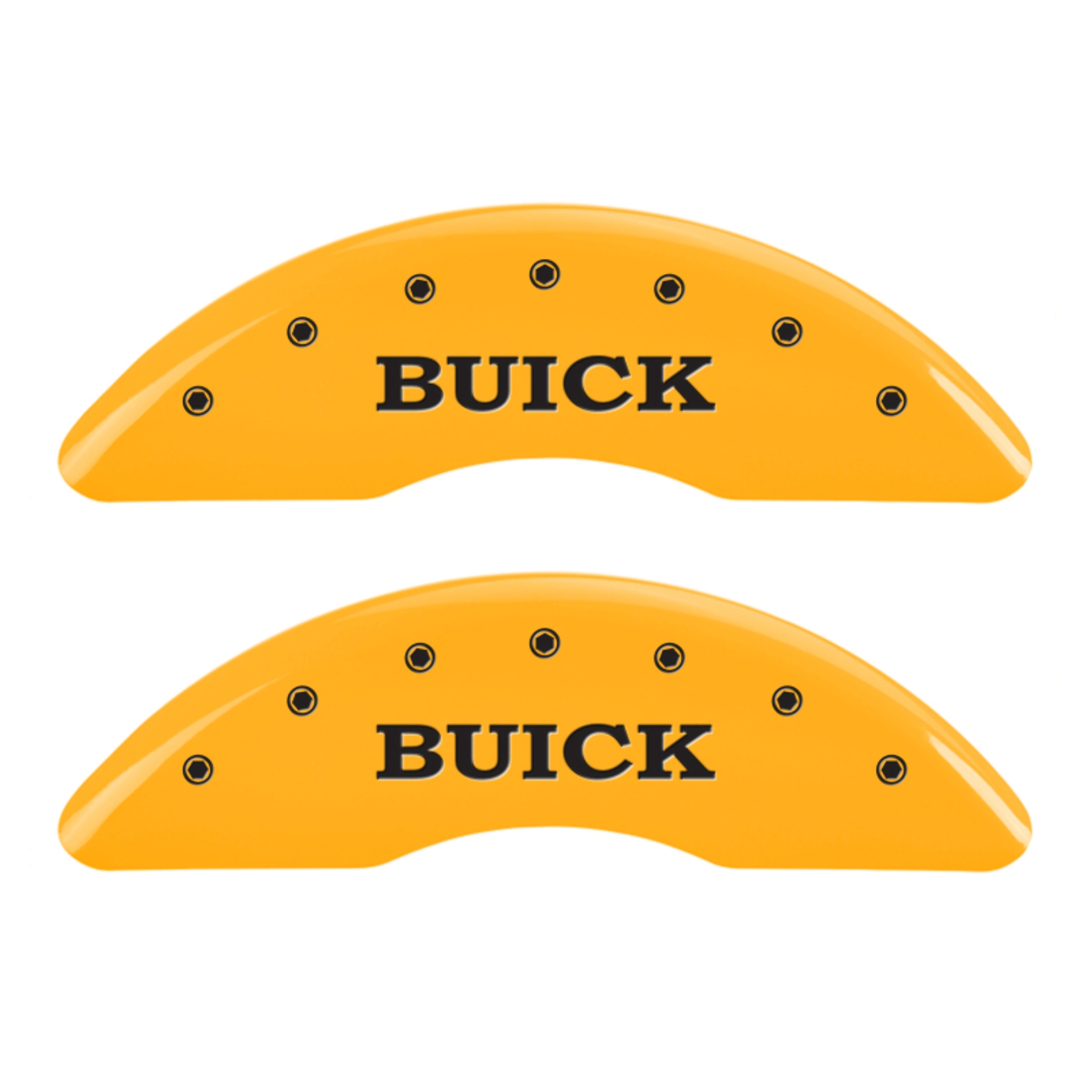 Picture of MGP 4 Caliper Covers Engraved Front Buick Engraved Rear Buick Shield Yellow finish black ch