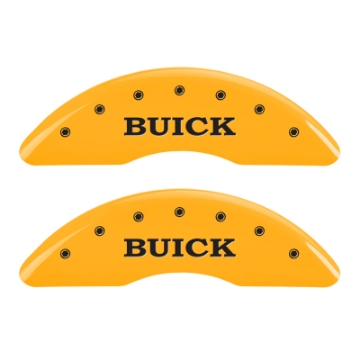 Picture of MGP 4 Caliper Covers Engraved Front Buick Engraved Rear Buick Shield Yellow finish black ch