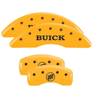 Picture of MGP 4 Caliper Covers Engraved Front Buick Engraved Rear Buick Shield Yellow finish black ch