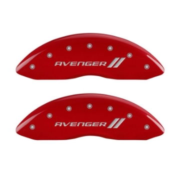Picture of MGP 4 Caliper Covers Engraved Front & Rear With stripes-Avenger Red finish silver ch