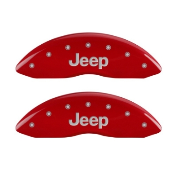 Picture of MGP Front set 2 Caliper Covers Engraved Front JEEP Red finish silver ch