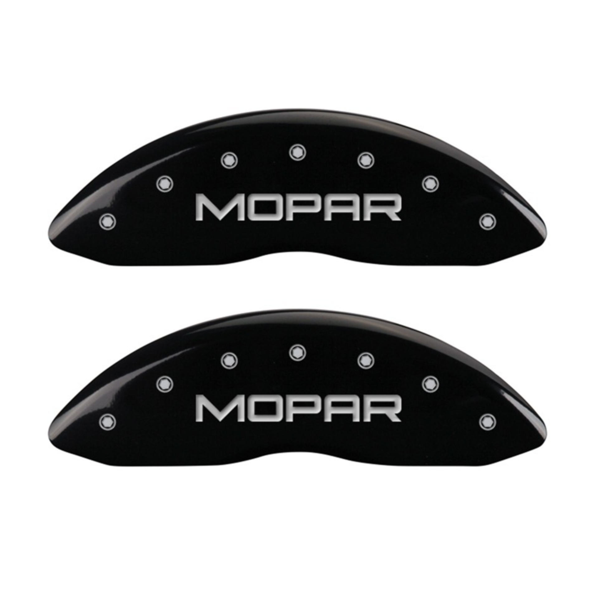Picture of MGP Front set 2 Caliper Covers Engraved Front MOPAR Black finish silver ch