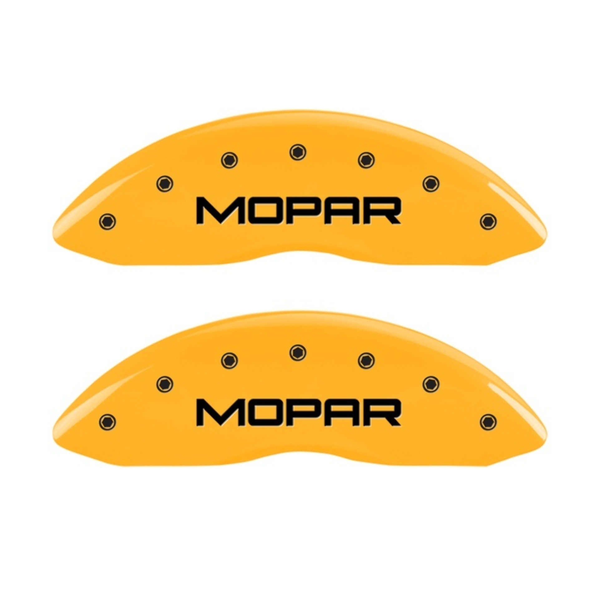 Picture of MGP Front set 2 Caliper Covers Engraved Front MOPAR Yellow finish black ch
