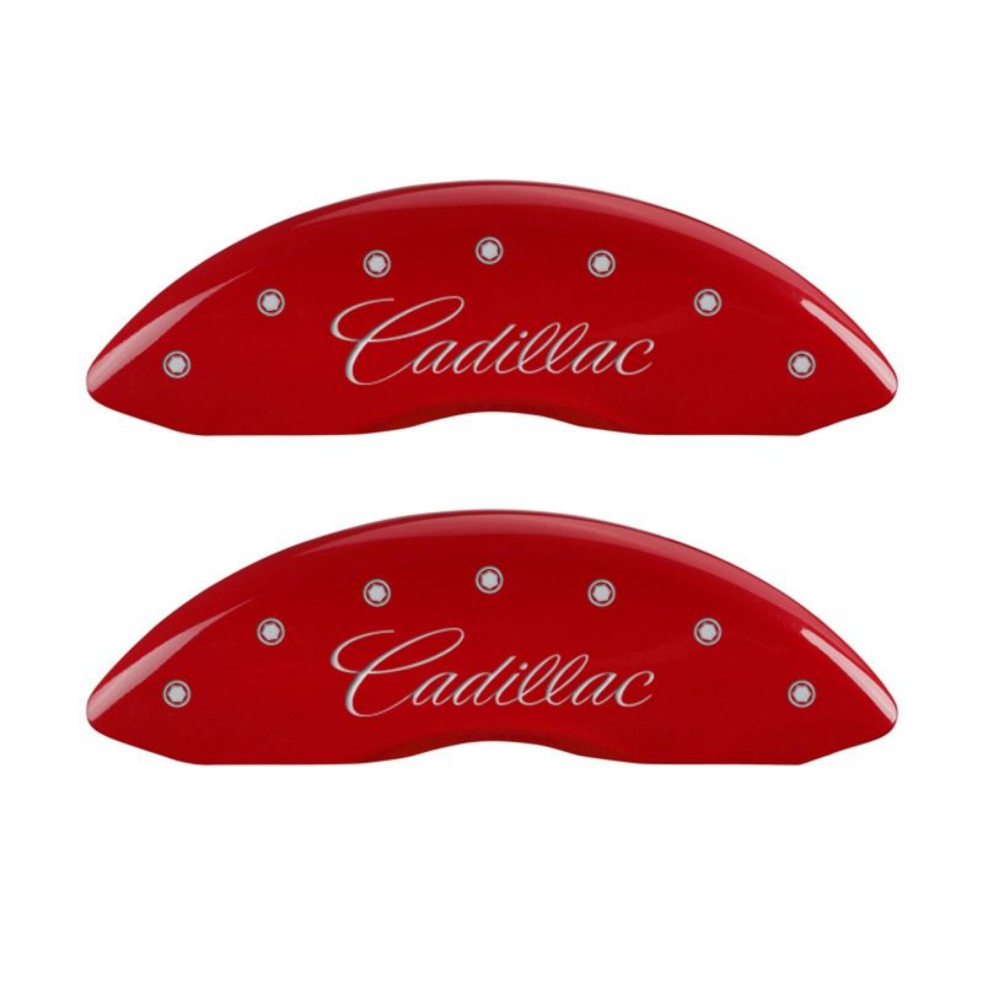 Picture of MGP 4 Caliper Covers Engraved Front Cursive-Cadillac Engraved Rear CTS Red finish silver ch