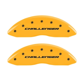 Picture of MGP 4 Caliper Covers Engrvd Front Block-Challenger Engrvd Rear Vintage Style-RT Yellow fnsh Blk ch