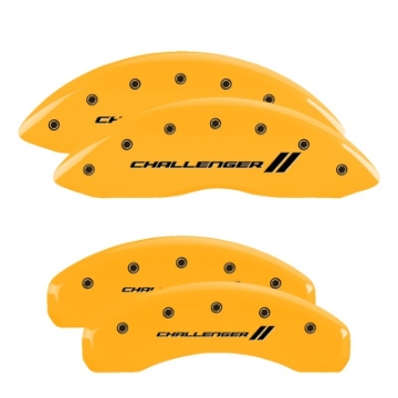 Picture of MGP 4 Caliper Covers Engraved Front & Rear With stripes-Challenger Yellow finish black ch