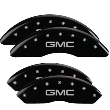 Picture of MGP 4 Caliper Covers Engraved Front & Rear GMC Black finish silver ch