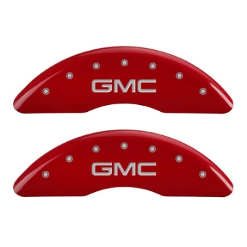 Picture of MGP 4 Caliper Covers Engraved Front & Rear GMC Red finish silver ch