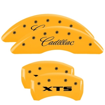 Picture of MGP 4 Caliper Covers Engraved Front & Rear GMC Yellow finish black ch