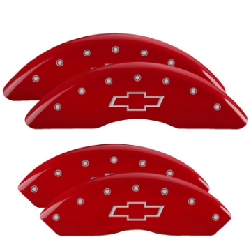 Picture of MGP 4 Caliper Covers Engraved Front & Rear Bowtie Red finish silver ch