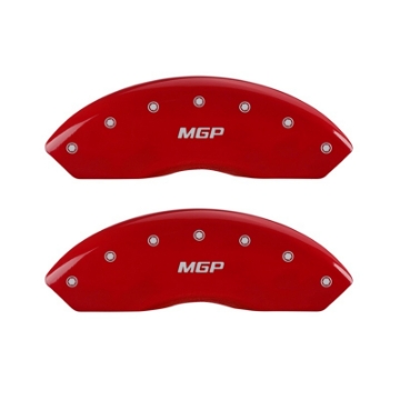 Picture of MGP Front set 2 Caliper Covers Engraved Front MGP Red finish silver ch