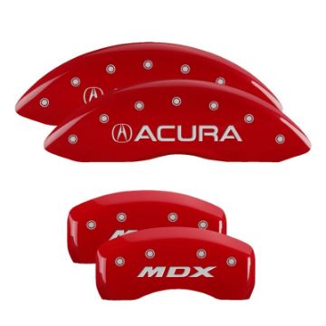 Picture of MGP 4 Caliper Covers Engraved Front & Rear Acura Red finish silver ch