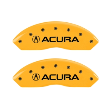 Picture of MGP 4 Caliper Covers Engraved Front & Rear Acura Yellow finish black ch