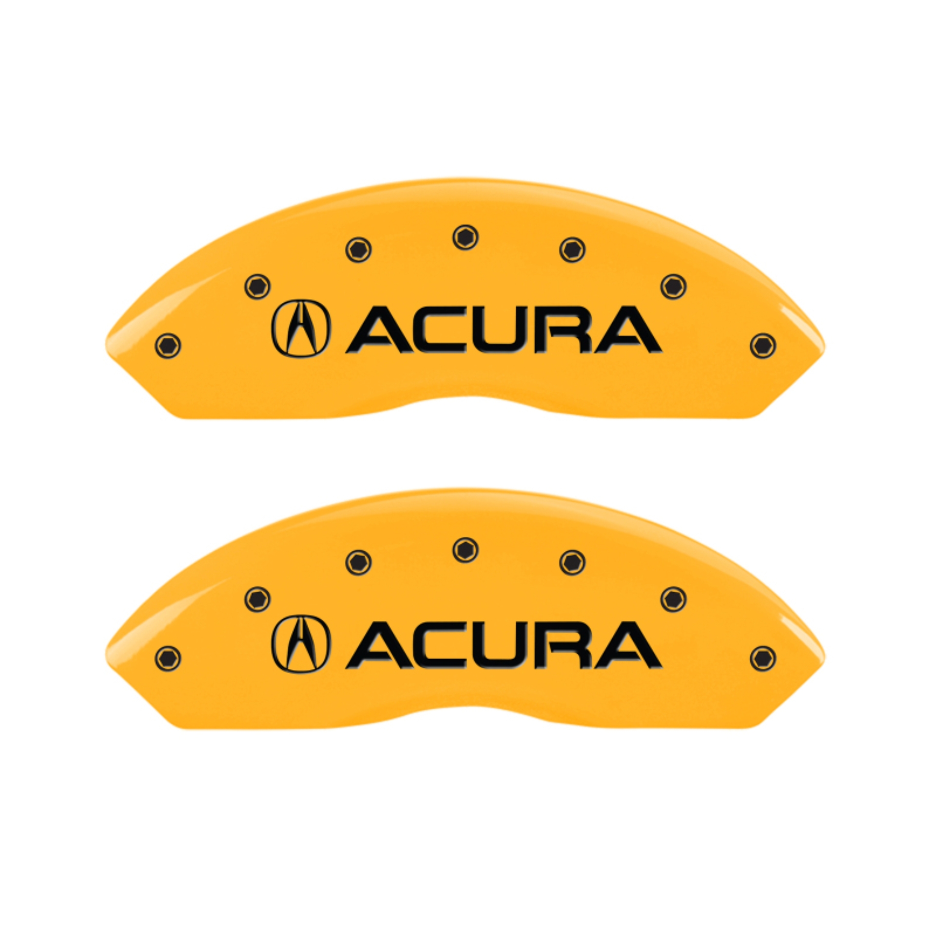 Picture of MGP 4 Caliper Covers Engraved Front Acura Engraved Rear TSX Yellow finish black ch