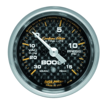 Picture of Autometer Carbon Fiber 52mm 15 PSI Electronic Boost Gauge