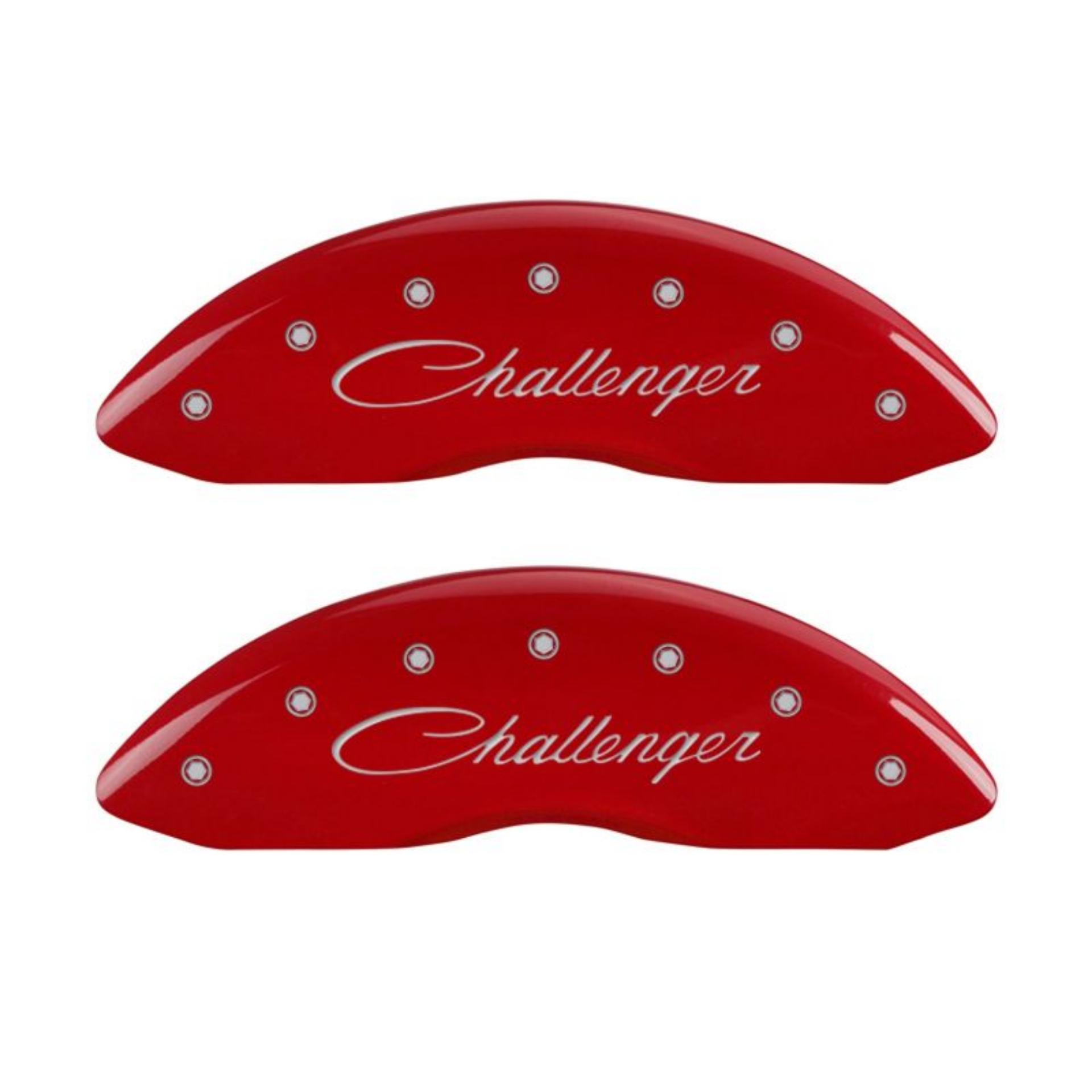 Picture of MGP 4 Caliper Covers Engraved Front & Rear Cursive-Challenger Red finish silver ch