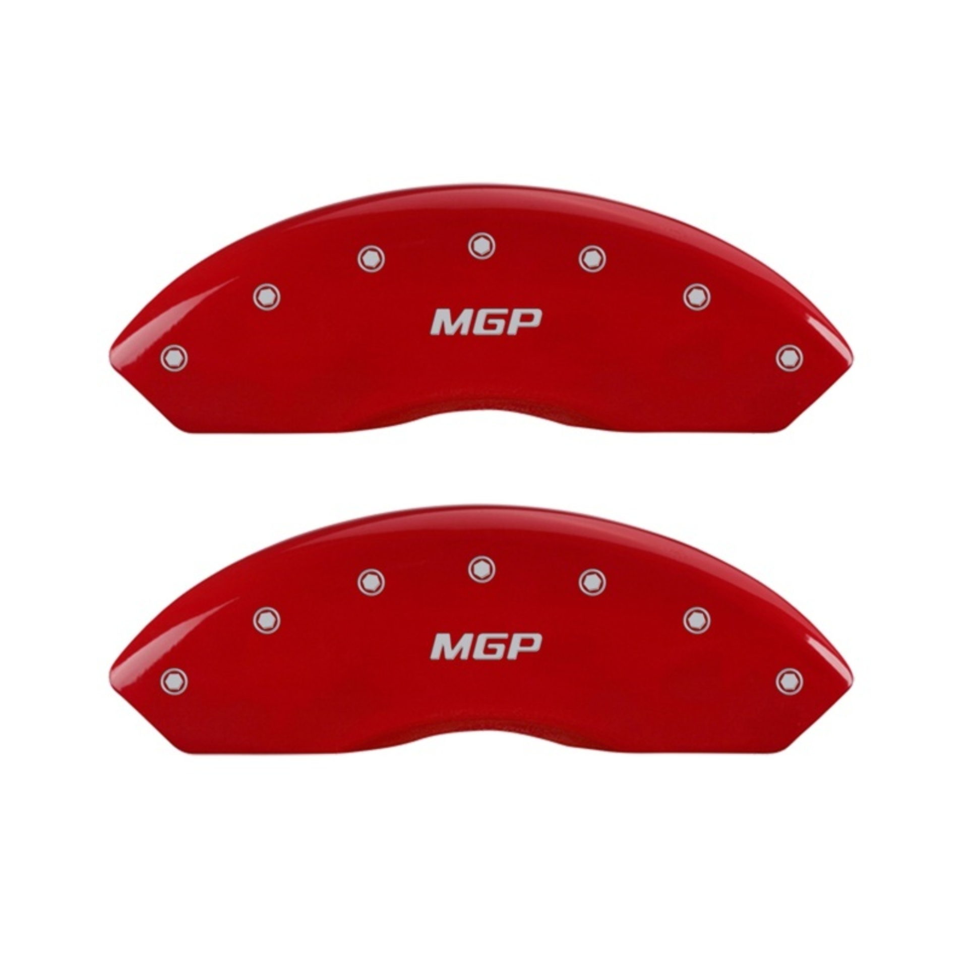 Picture of MGP Front set 2 Caliper Covers Engraved Front MGP Red finish silver ch