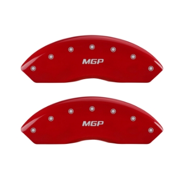 Picture of MGP Front set 2 Caliper Covers Engraved Front MGP Red finish silver ch