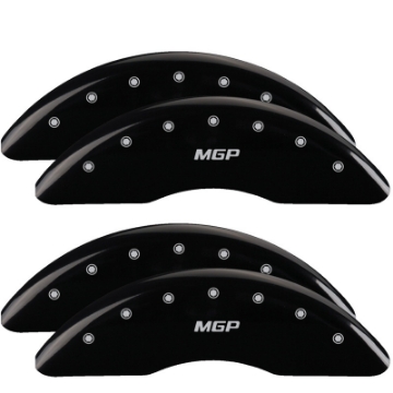 Picture of MGP 4 Caliper Covers Engraved Front & Rear Bowtie Yellow finish black ch