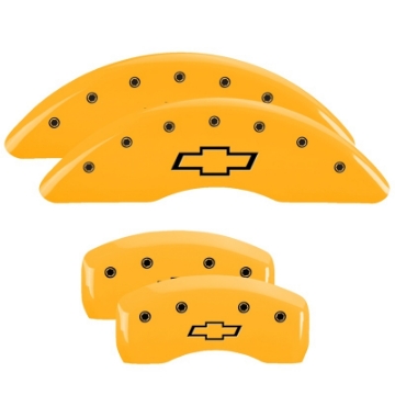 Picture of MGP 4 Caliper Covers Engraved Front & Rear Bowtie Yellow finish black ch