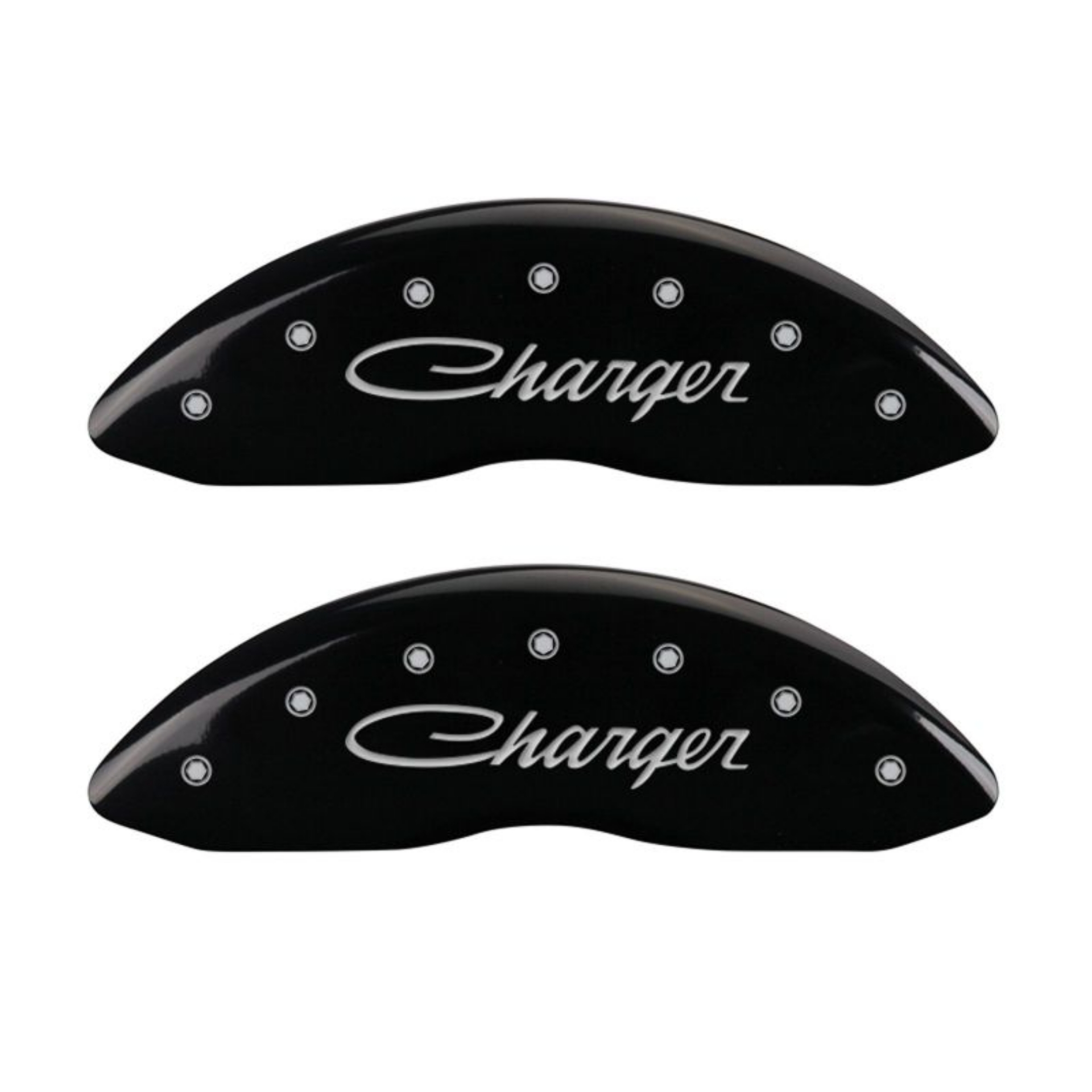 Picture of MGP 4 Caliper Covers Engraved Front & Rear Cursive-Charger Black finish silver ch