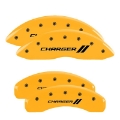 Picture of MGP 4 Caliper Covers Engraved Front & Rear Cursive-Charger Yellow finish black ch