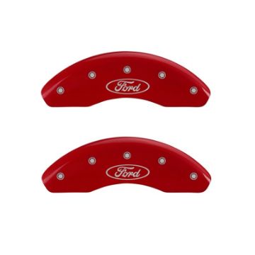 Picture of MGP Front set 2 Caliper Covers Engraved Front Oval logo-Ford Red finish silver ch