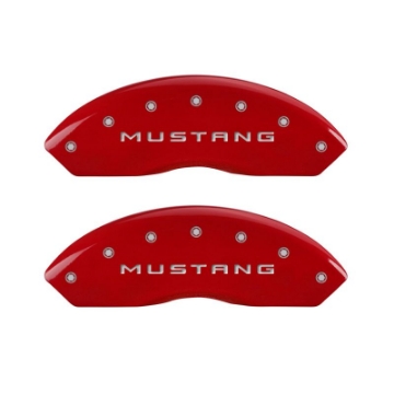 Picture of MGP 4 Caliper Covers Engraved Front Mustang Engraved Rear 37 Red finish silver ch