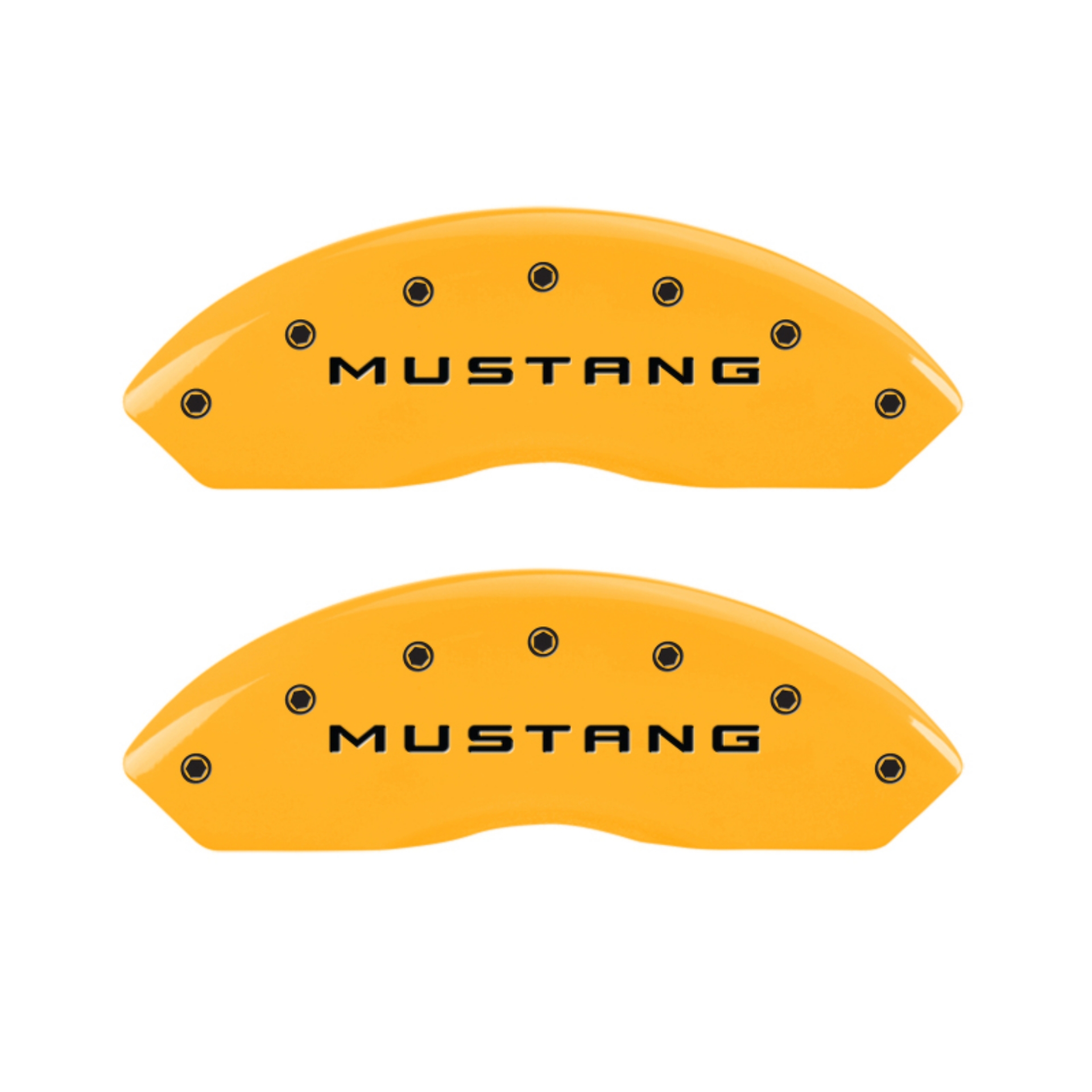 Picture of MGP 4 Caliper Covers Engraved Front Mustang Engraved Rear 37 Yellow finish black ch
