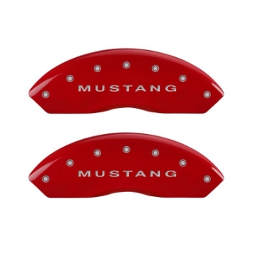 Picture of MGP 4 Caliper Covers Engraved Front Mustang Engraved Rear Bar & Pony Red finish silver ch