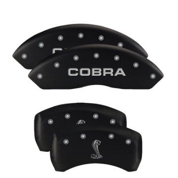 Picture of MGP 4 Caliper Covers Engraved Front Mustang Engraved Rear 50 Black finish silver ch