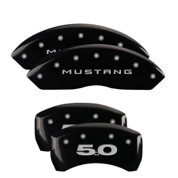 Picture of MGP 4 Caliper Covers Engraved Front Mustang Engraved Rear 50 Black finish silver ch