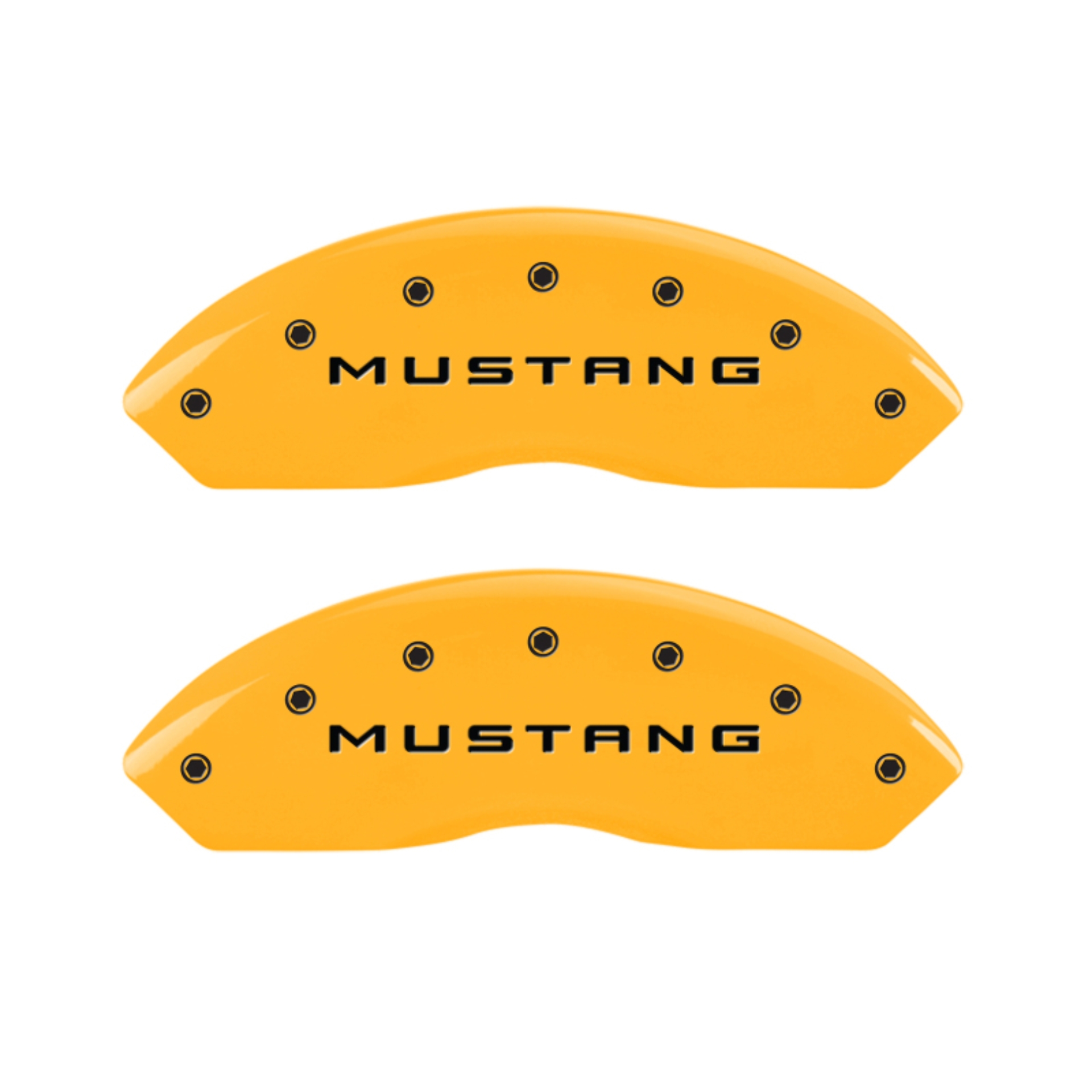 Picture of MGP 4 Caliper Covers Engraved Front Mustang Engraved Rear 50 Yellow finish black ch