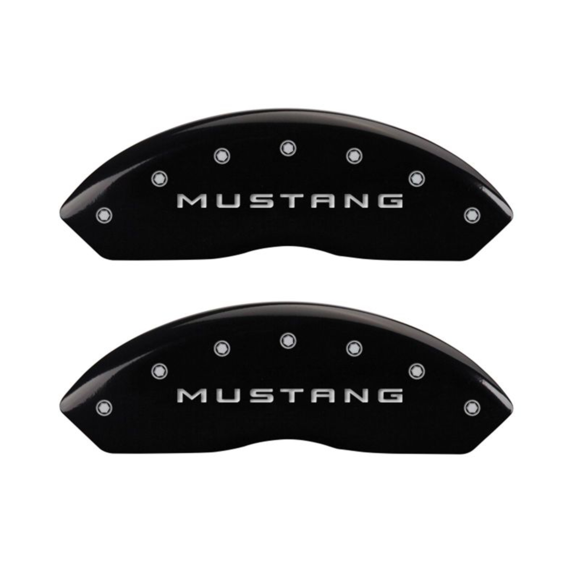 Picture of MGP 4 Caliper Covers Engraved Front Mustang Engraved Rear GT Black finish silver ch