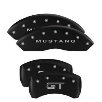 Picture of MGP 4 Caliper Covers Engraved Front Mustang Engraved Rear GT Black finish silver ch