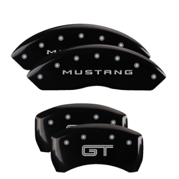 Picture of MGP 4 Caliper Covers Engraved Front Mustang Engraved Rear GT Black finish silver ch