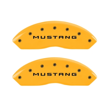 Picture of MGP 4 Caliper Covers Engraved Front Mustang Engraved Rear GT Yellow finish black ch