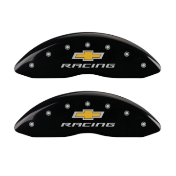 Picture of MGP 4 Caliper Covers Engraved Front & Rear Chevy racing Black finish silver ch