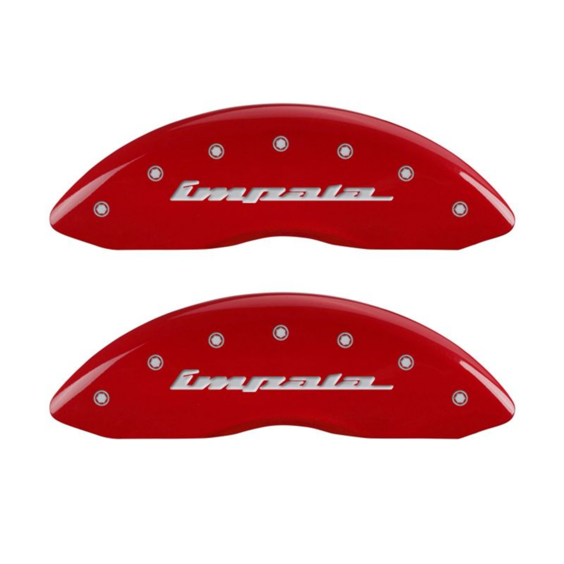 Picture of MGP 4 Caliper Covers Engraved Front & Rear Impala Red finish silver ch